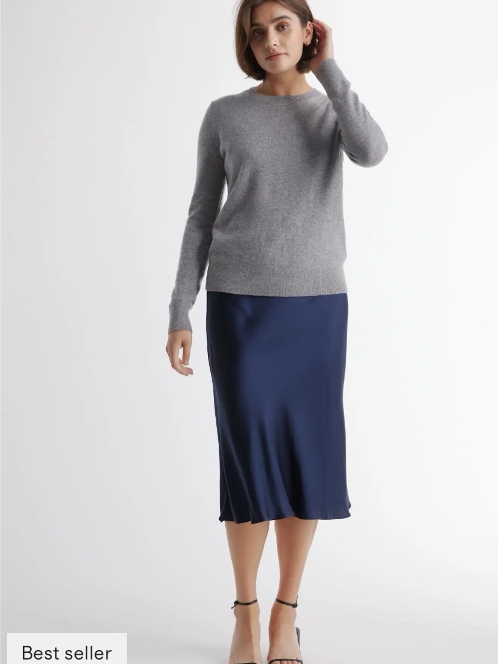 Quince Navy Silk Midi Slip Skirt